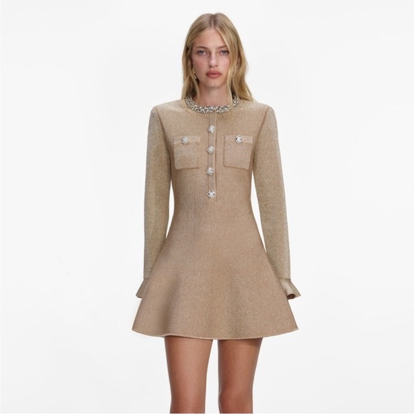 Self-Portrait Dresses & Skirts - Self-Portrait NWOT GOLD CRYSTAL TRIM KNIT MINI DRESS
